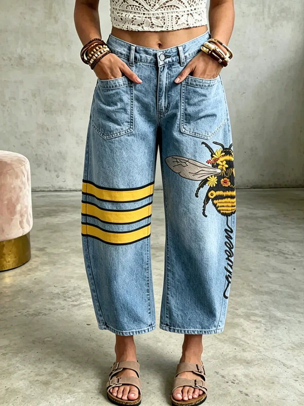 Women's Animal Bees Art Print Pocketing Trousers