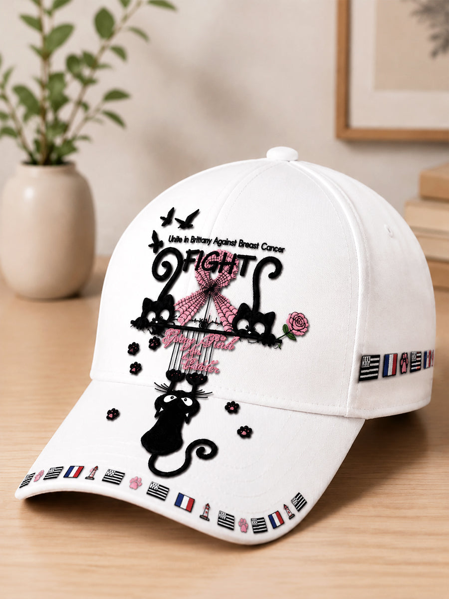 Casual Breast Cancer Awareness Printed Hat, White and French from Brittany