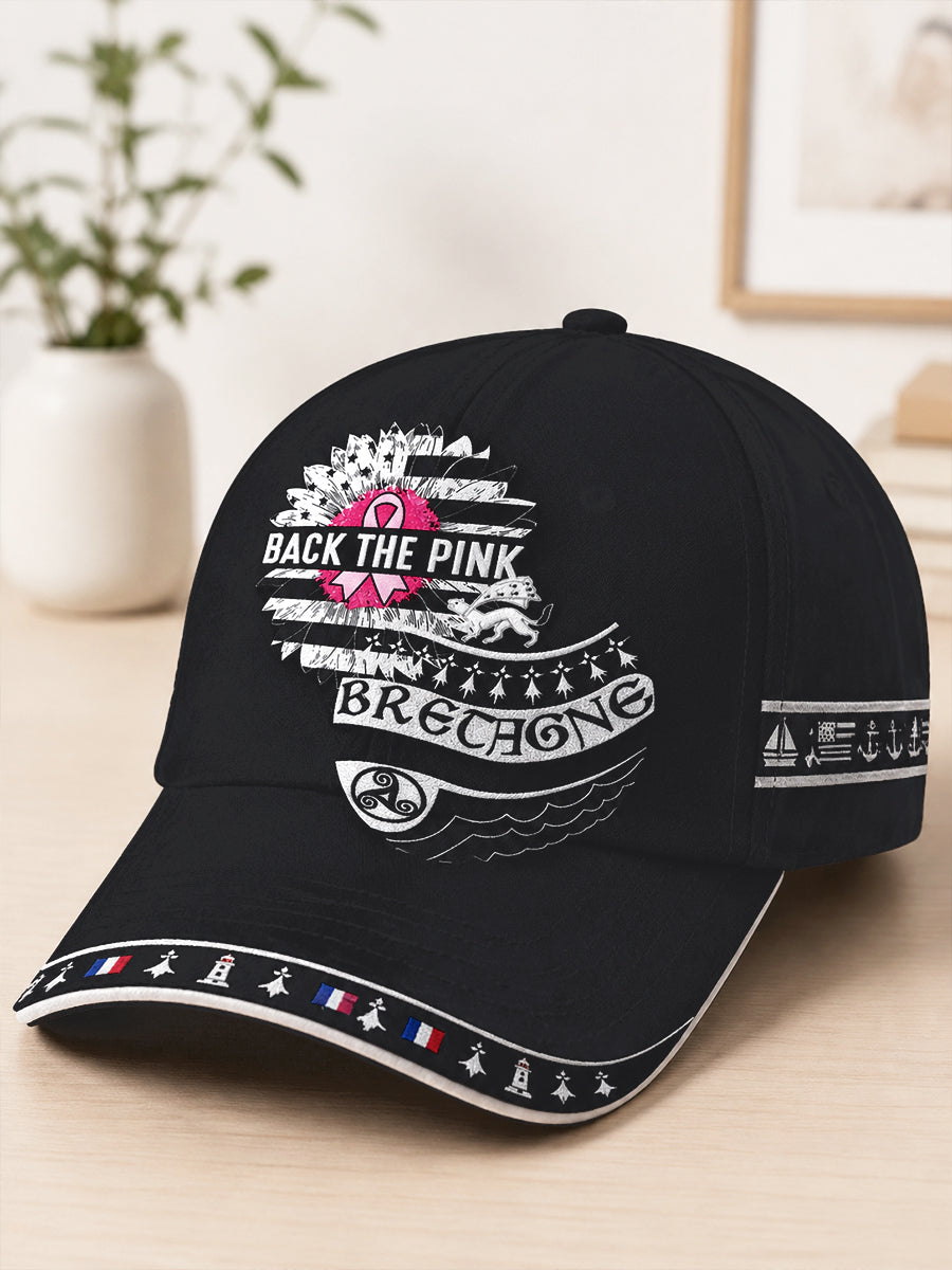Casual Breast Cancer Awareness Printed Hat, Black and French from Brittany
