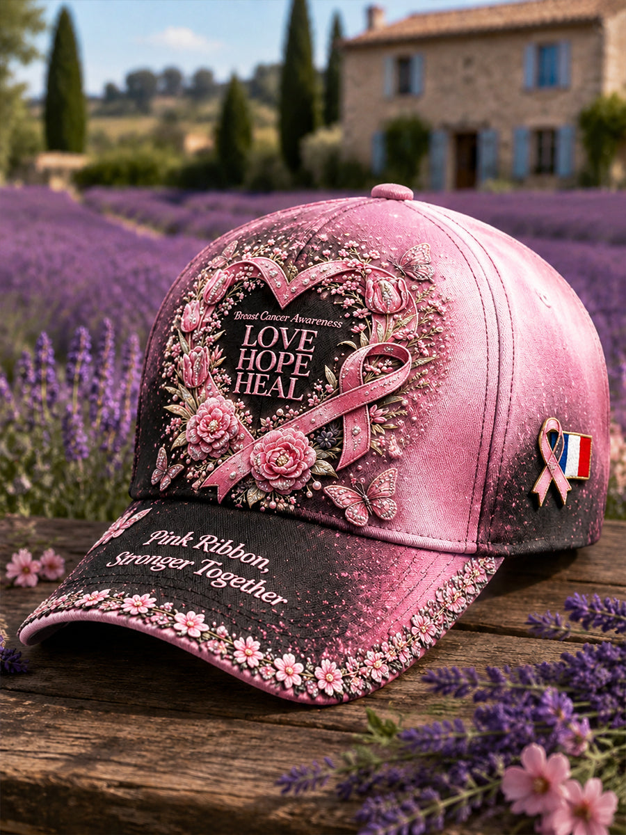 Trendy Black and Pink Floral Print Breast Cancer Casual Hat for Women