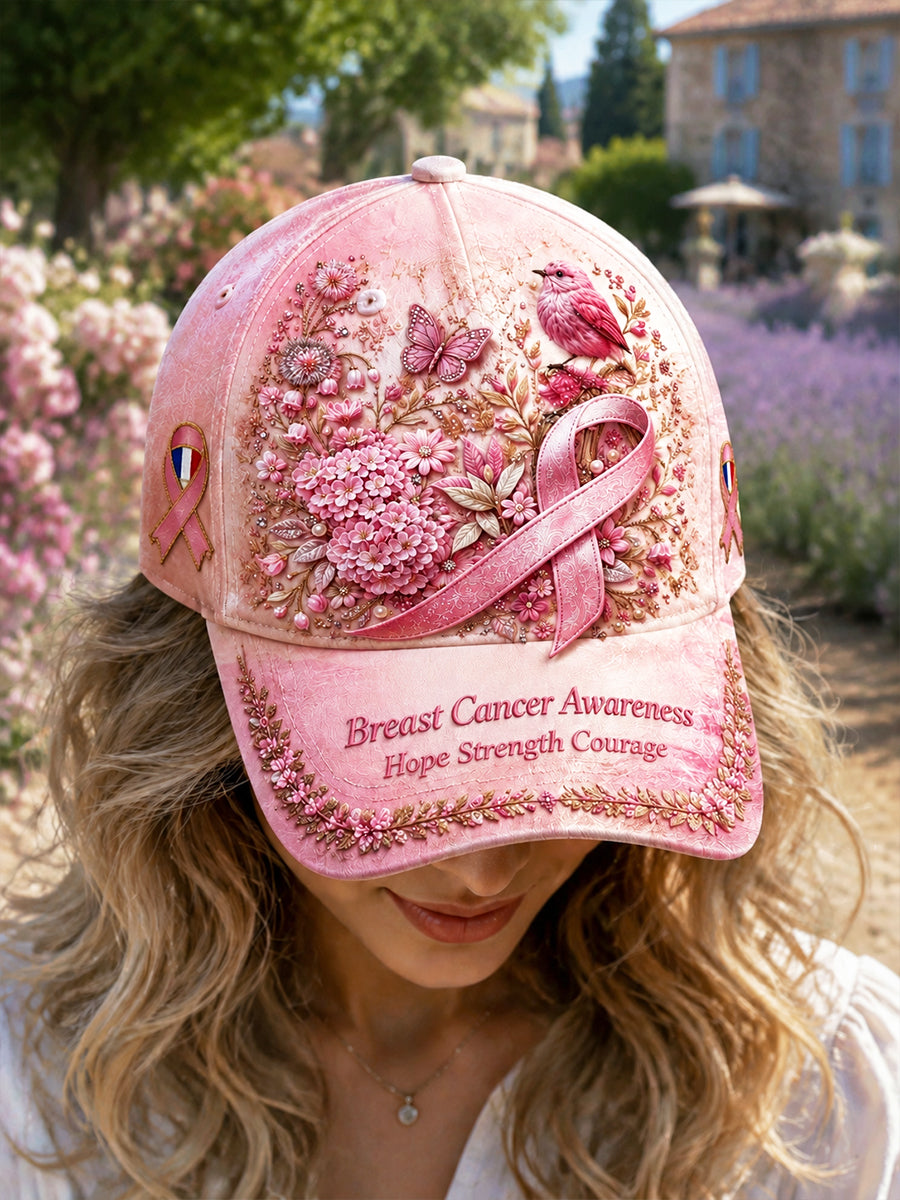 Women’s Pink French Breast Cancer Floral Print Casual Hat
