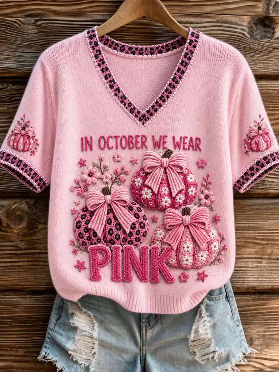 Pink Short Sleeve T-shirt In October We Wear for Women