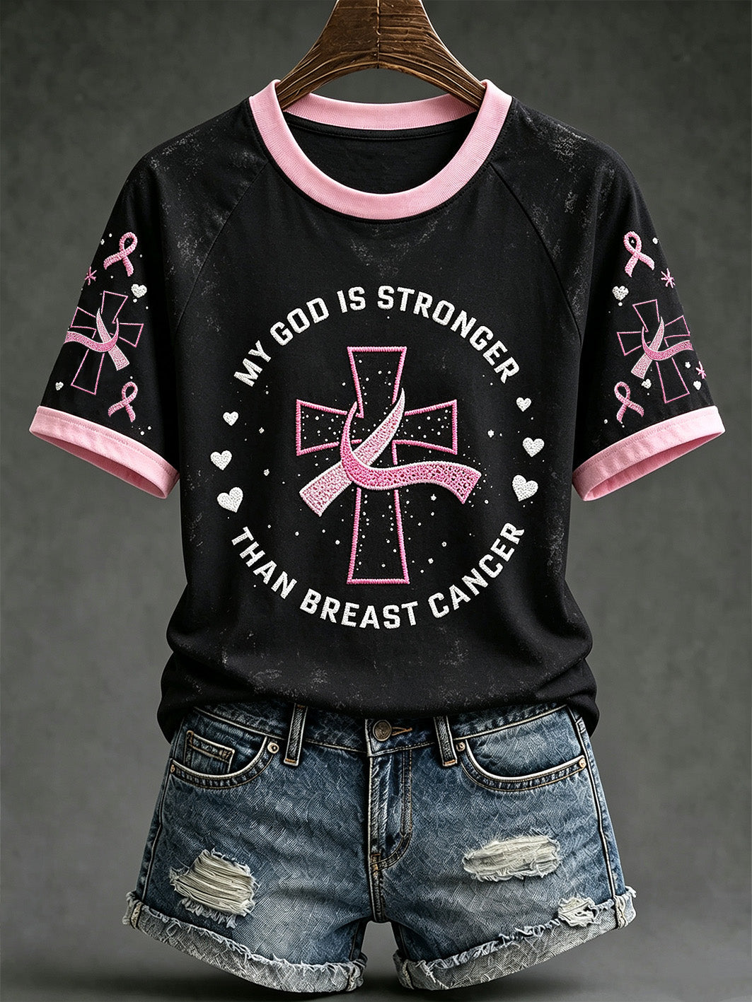 Casual Short Sleeve T-Shirt for Women - Breast Cancer Awareness Theme