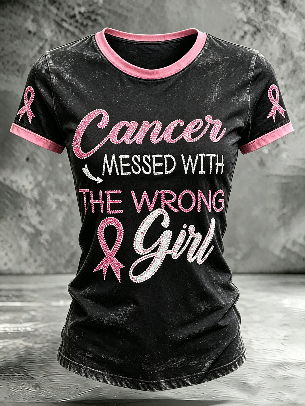 Casual Short Sleeve T-shirt on the Theme of Breast Cancer in Women