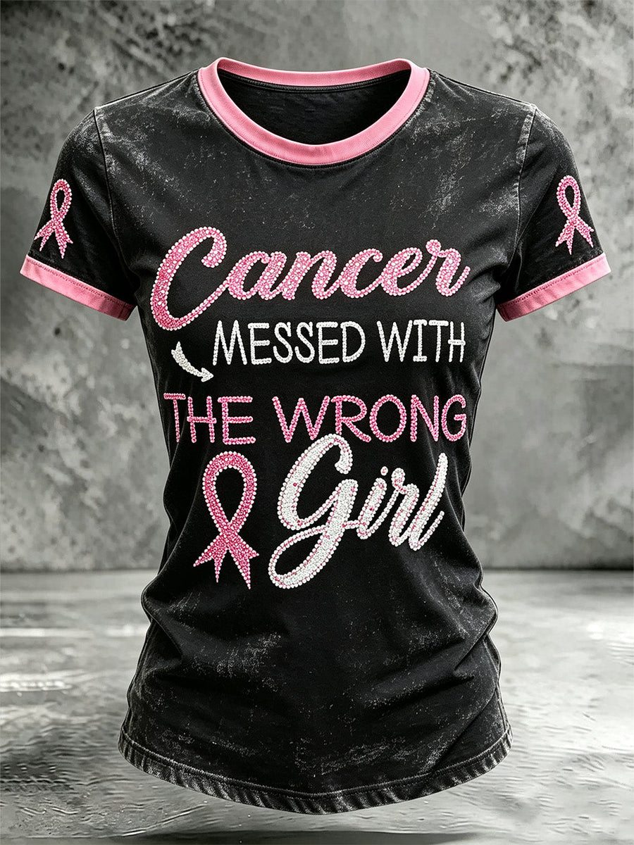 Casual Short Sleeve T-shirt on the Theme of Breast Cancer in Women