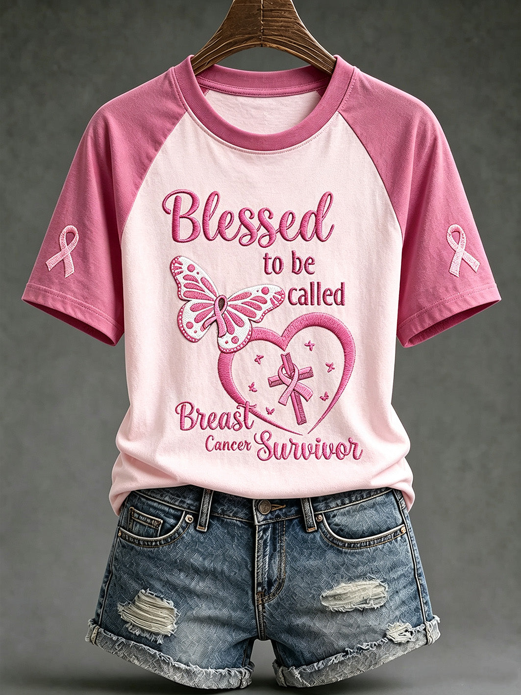 Casual Short Sleeve T-Shirt on Women's Breast Cancer Theme