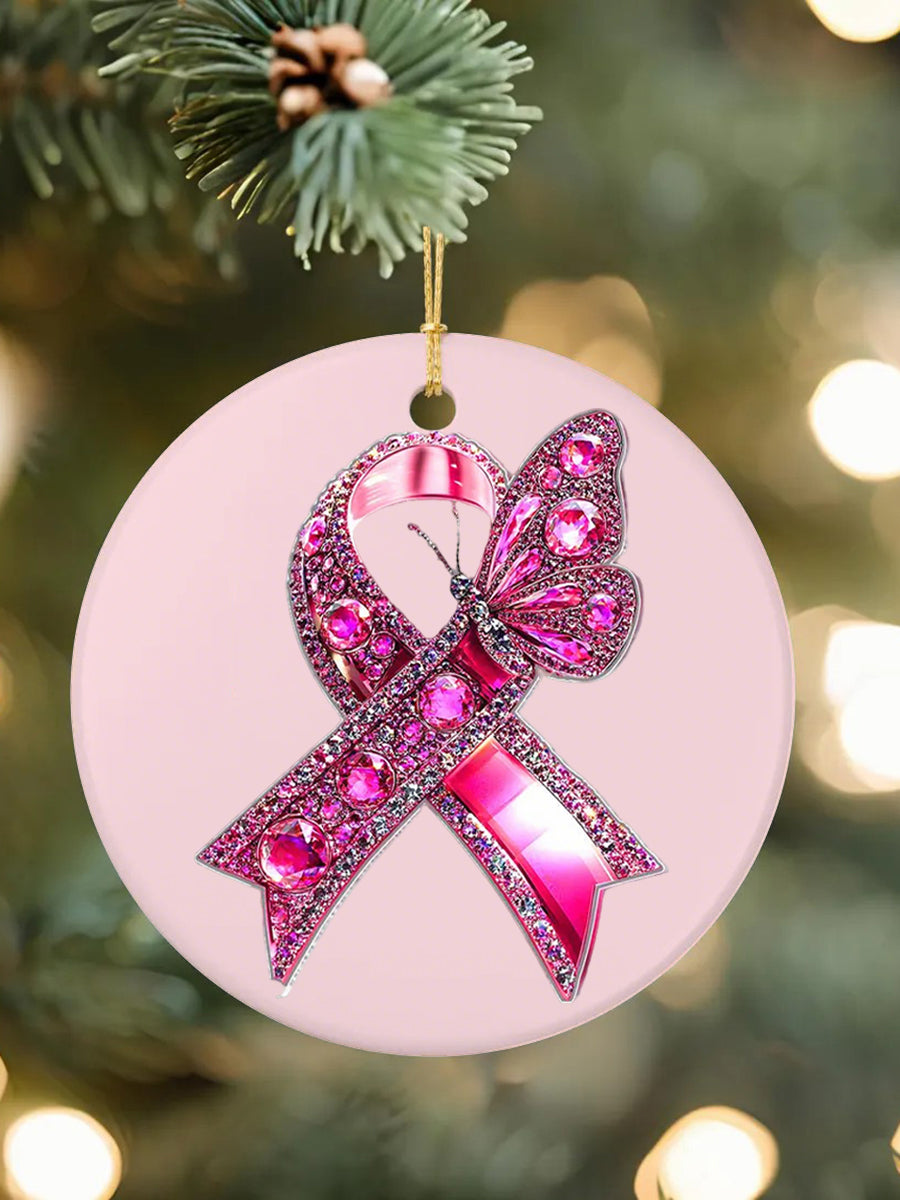 Breast Cancer Awareness Pink Ribbon Decorative Acrylic Ornament