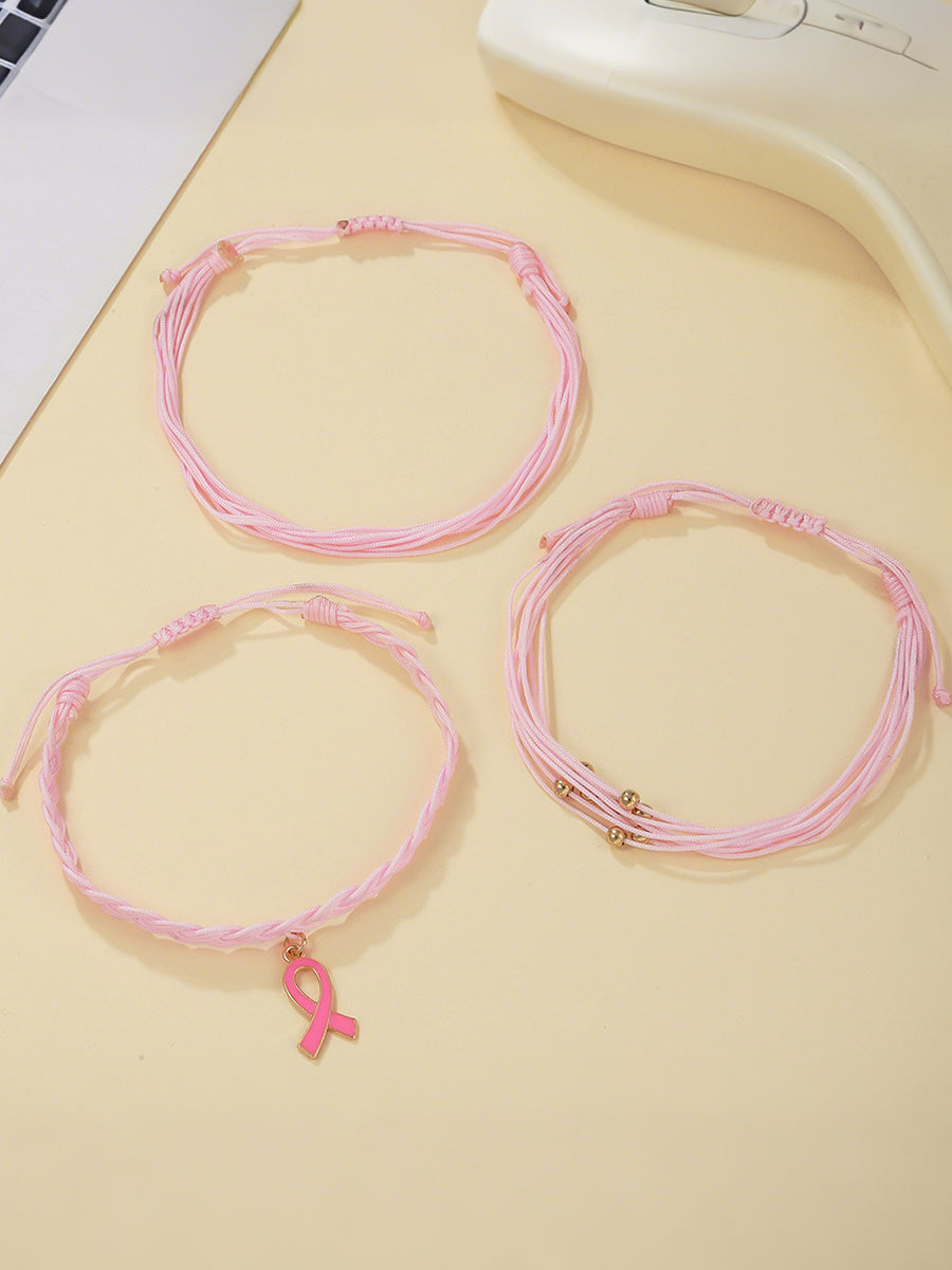 Breast Cancer Awareness Women's Pink Ribbon Bracelet Set