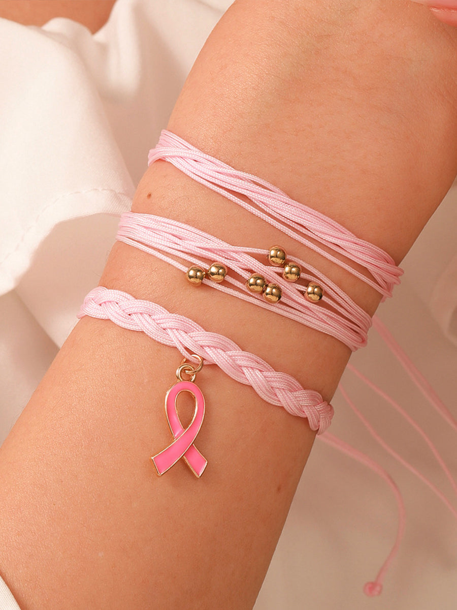 Breast Cancer Awareness Women's Pink Ribbon Bracelet Set