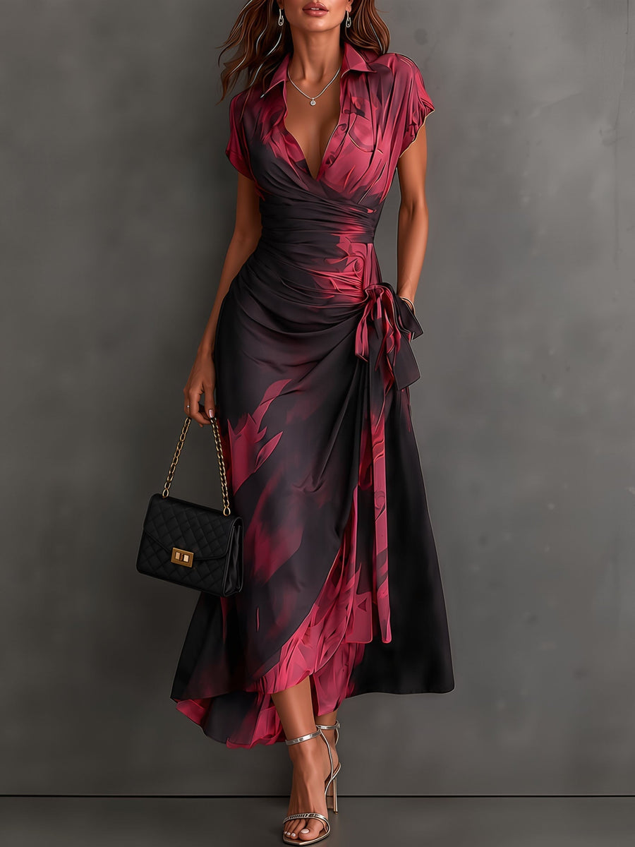 Beatrice | Midi Dress in Abstract Print, Bordeaux