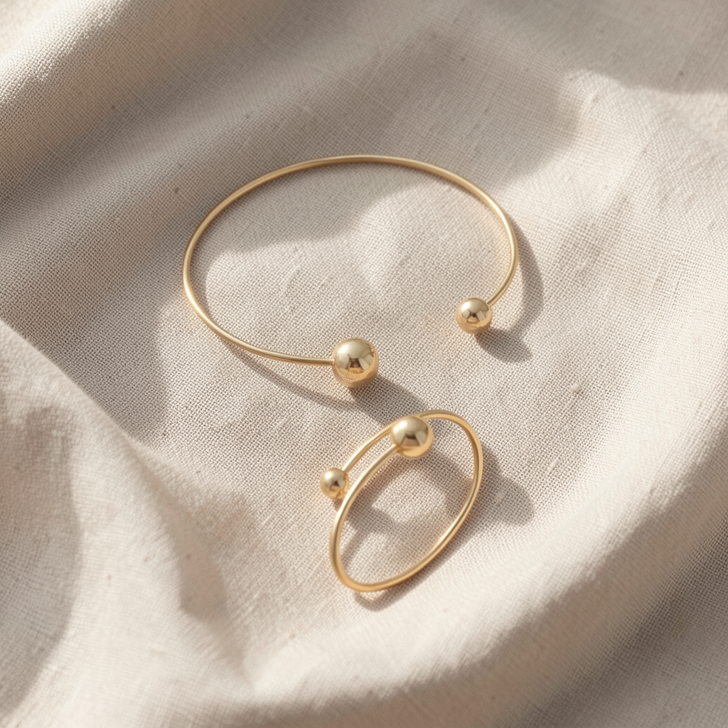 Minimalist Glow Collar & Cuff Bracelet Set | Gold