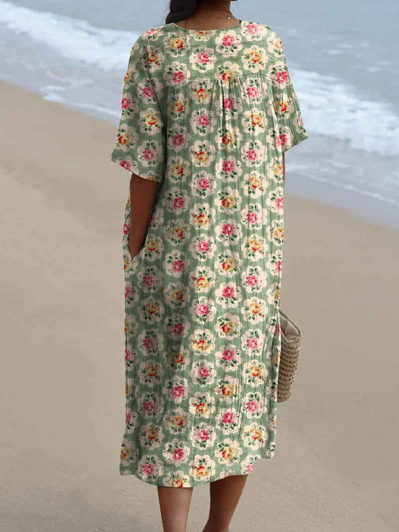 Women's Vintage Floral Print Casual Flowy Dress