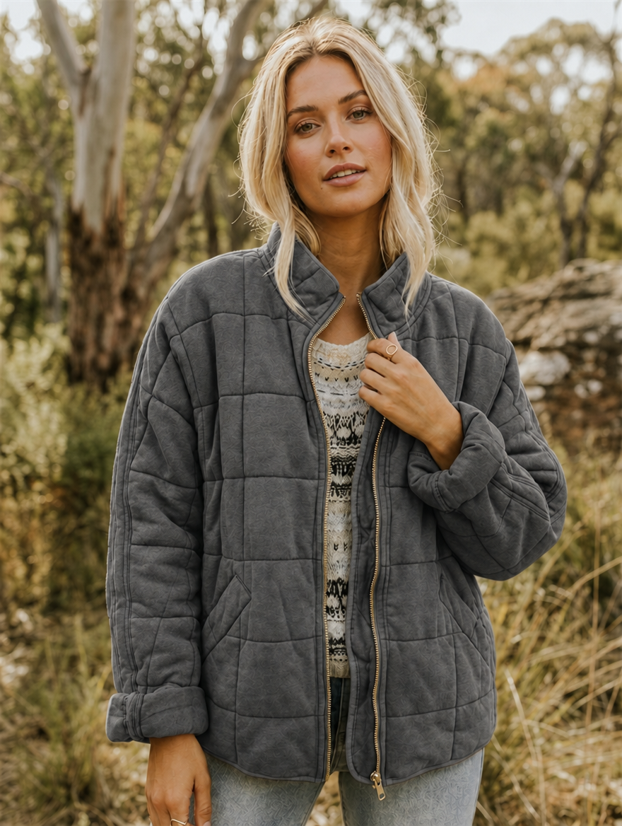 Clover | Women Stand Collar Diamond Quilted Jacket