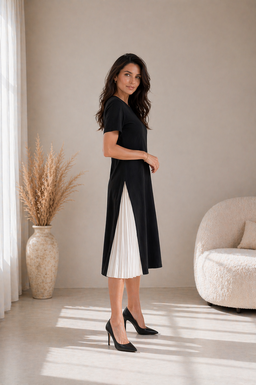 Madeline™ | Pleated Panel Midi Dress